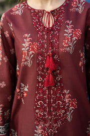 Serene Premium Dahlia Embroidered Lawn Pret 3Pc Suit SL-142 Crimson Rouge