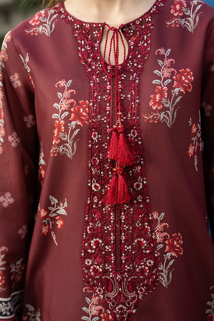 Serene Premium Dahlia Embroidered Lawn Pret 3Pc Suit SL-142 Crimson Rouge
