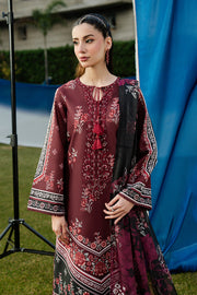 Serene Premium Dahlia Embroidered Lawn Pret 3Pc Suit SL-142 Crimson Rouge
