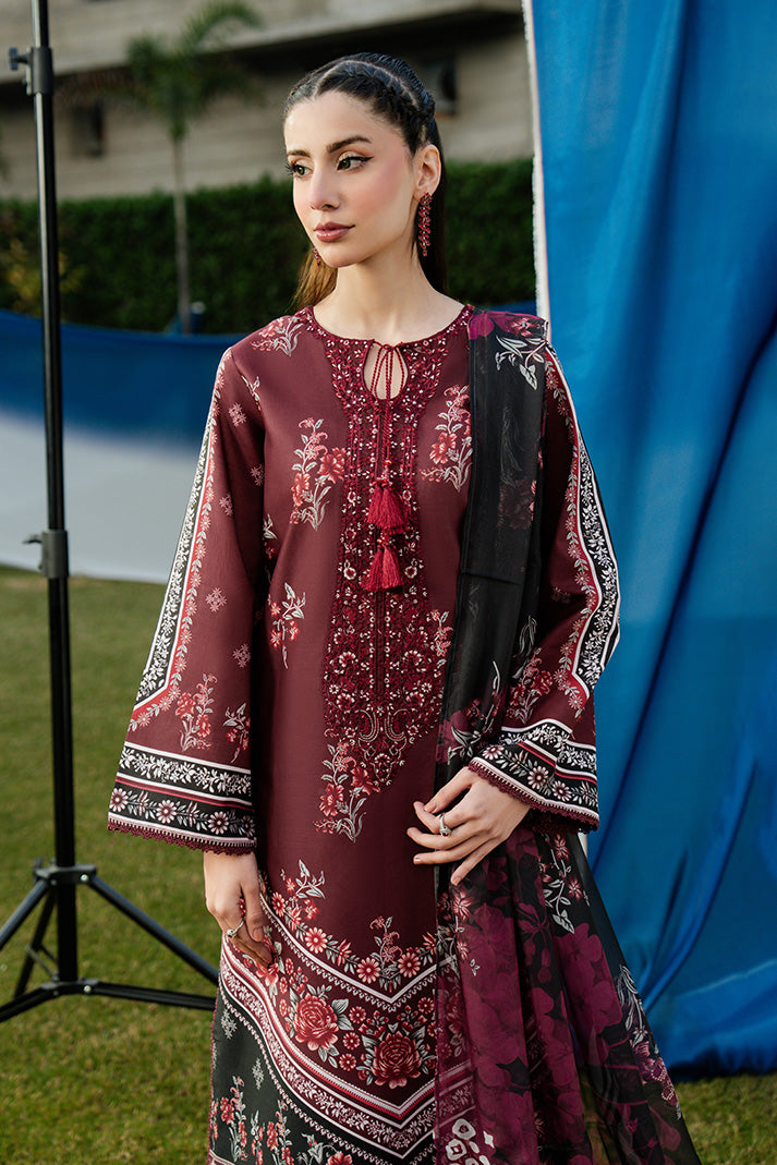 Serene Premium Dahlia Embroidered Lawn Pret 3Pc Suit SL-142 Crimson Rouge