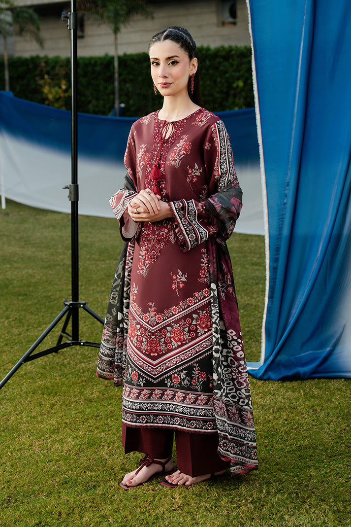 Serene Premium Dahlia Embroidered Lawn Pret 3Pc Suit SL-142 Crimson Rouge