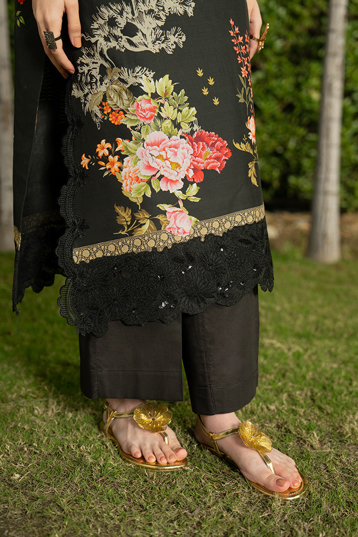 Serene Premium Dahlia Embroidered Lawn Pret 3Pc Suit SL-143 Midnight Blossom
