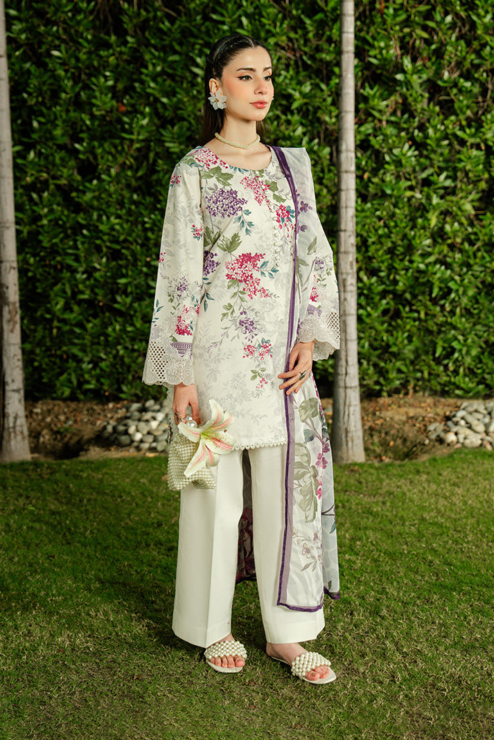 Serene Premium Dahlia Embroidered Lawn Pret 3Pc Suit SL-144 Ivory Wisteria