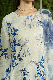Serene Premium Dahlia Embroidered Lawn Pret 3Pc Suit SL-145 Blue Porcelain