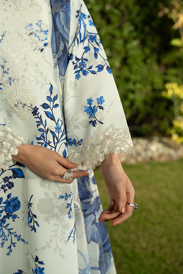Serene Premium Dahlia Embroidered Lawn Pret 3Pc Suit SL-145 Blue Porcelain