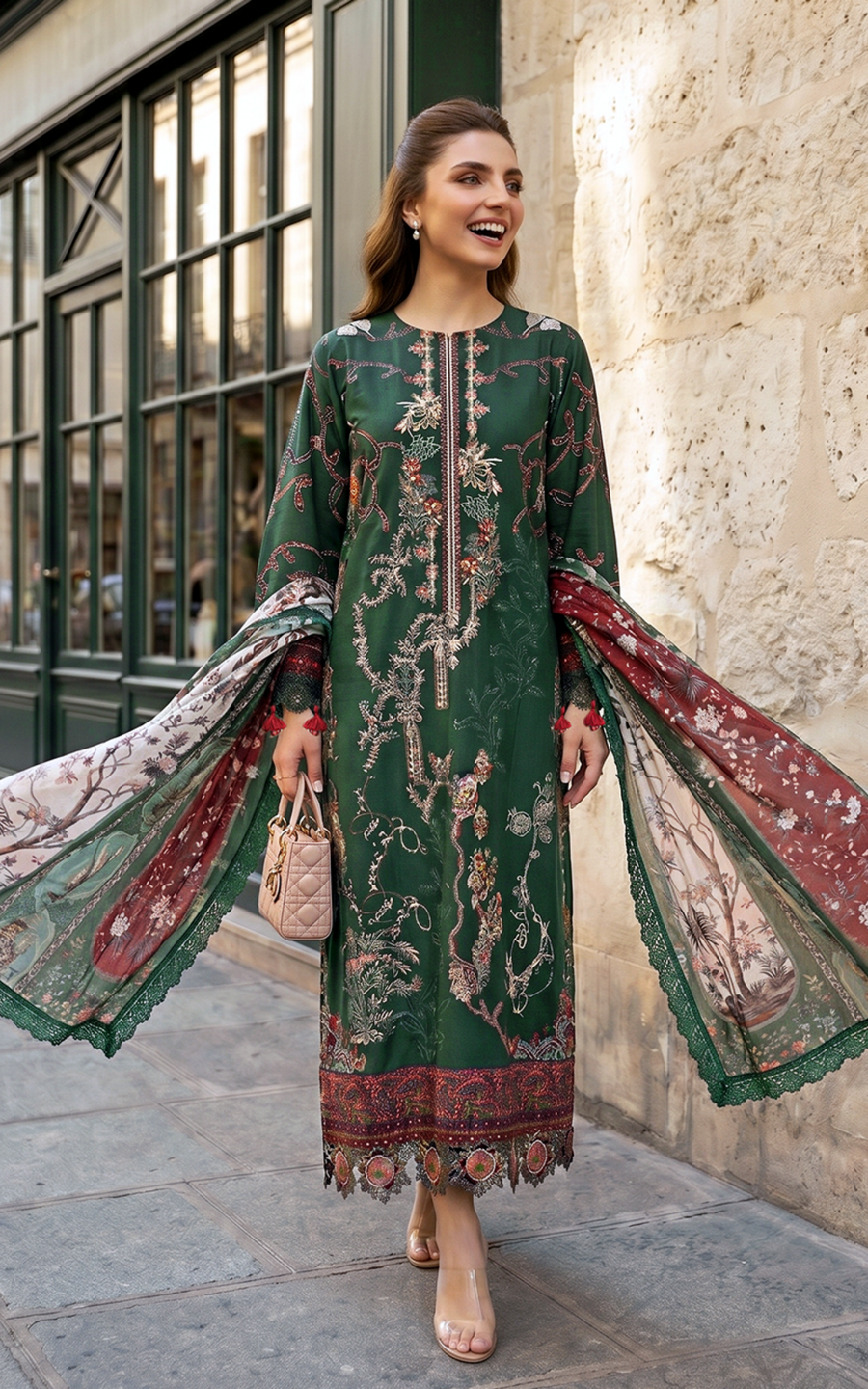 Asifa & Nabeel Summer Lawn Unstitched 3Pc Suit SL26-01 Green Majestic