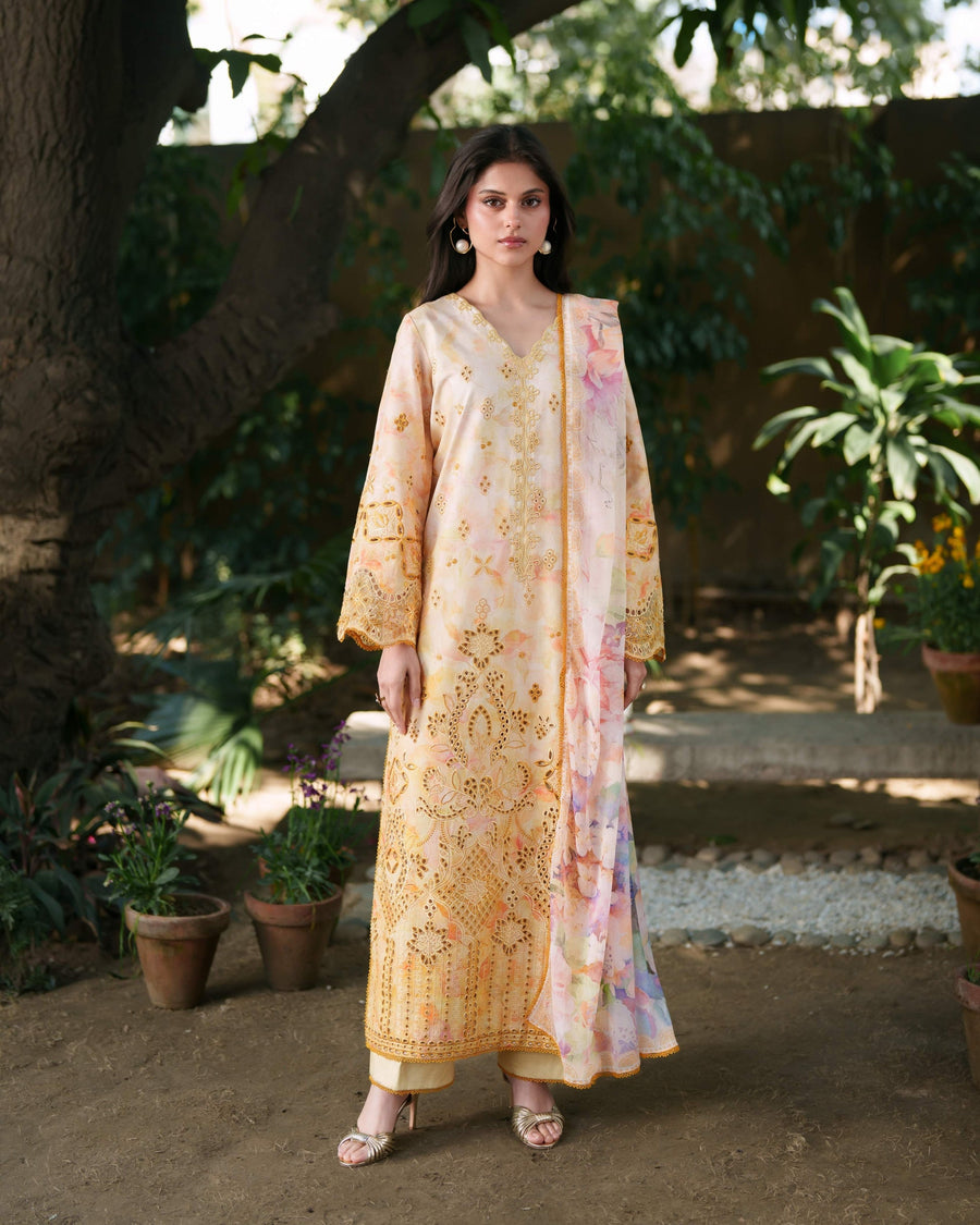 Neeshay Printkari Embroidered Lawn Unstitched 3Pc Suit - SOLAYA