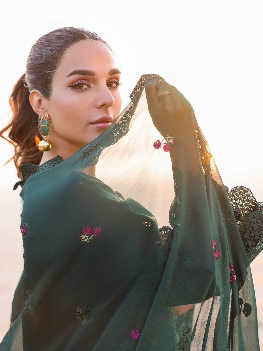 Faiza Faisal Marine Embroidered Luxury Lawn Unstitched 3Pc Suit - SOPHIA