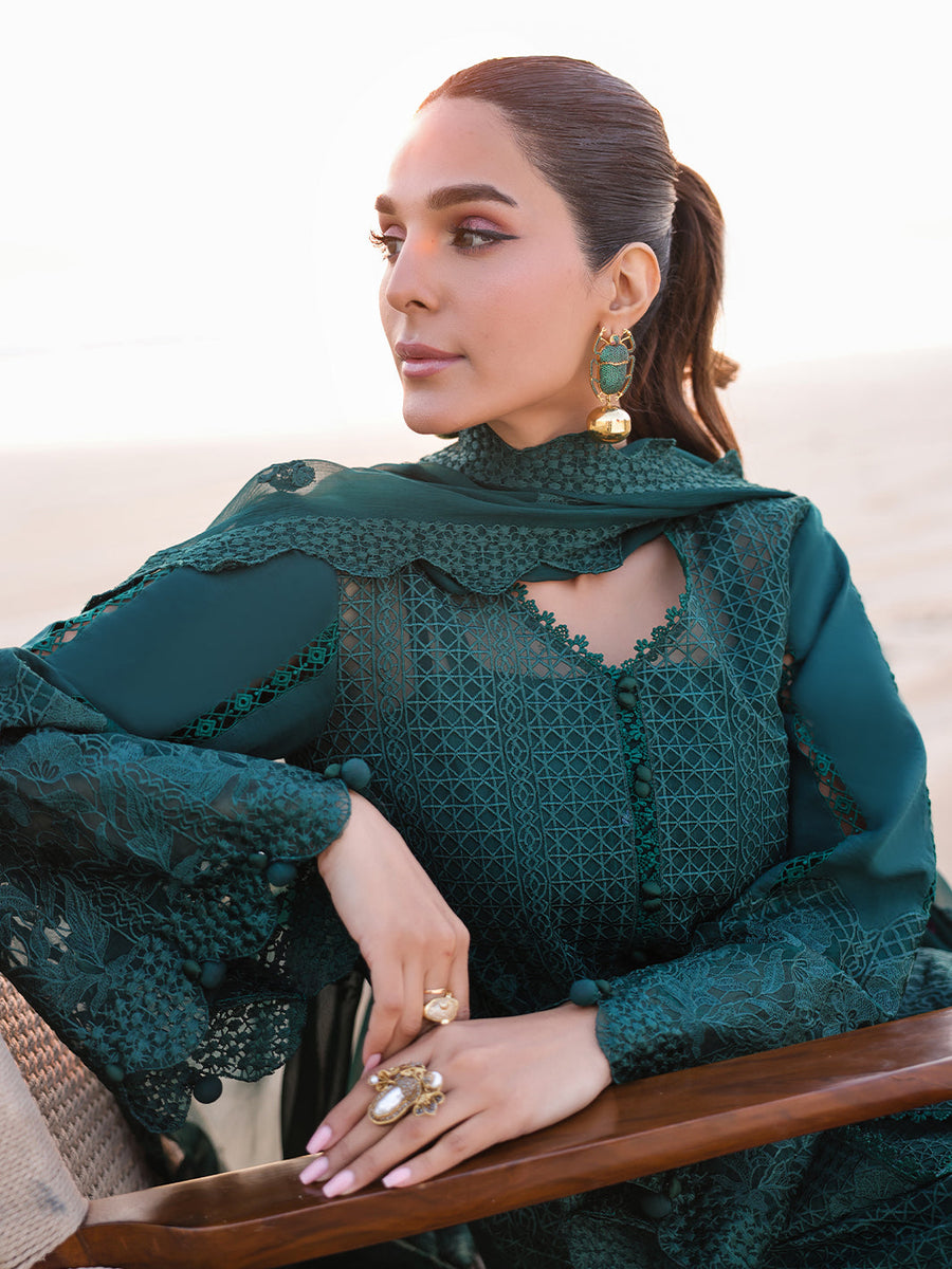 Faiza Faisal Marine Embroidered Luxury Lawn Unstitched 3Pc Suit - SOPHIA