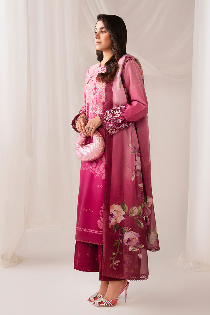 Serene Premium Lumea Embroidered Pret Cotton Satin 3Pc Suit SP-140 Roselle