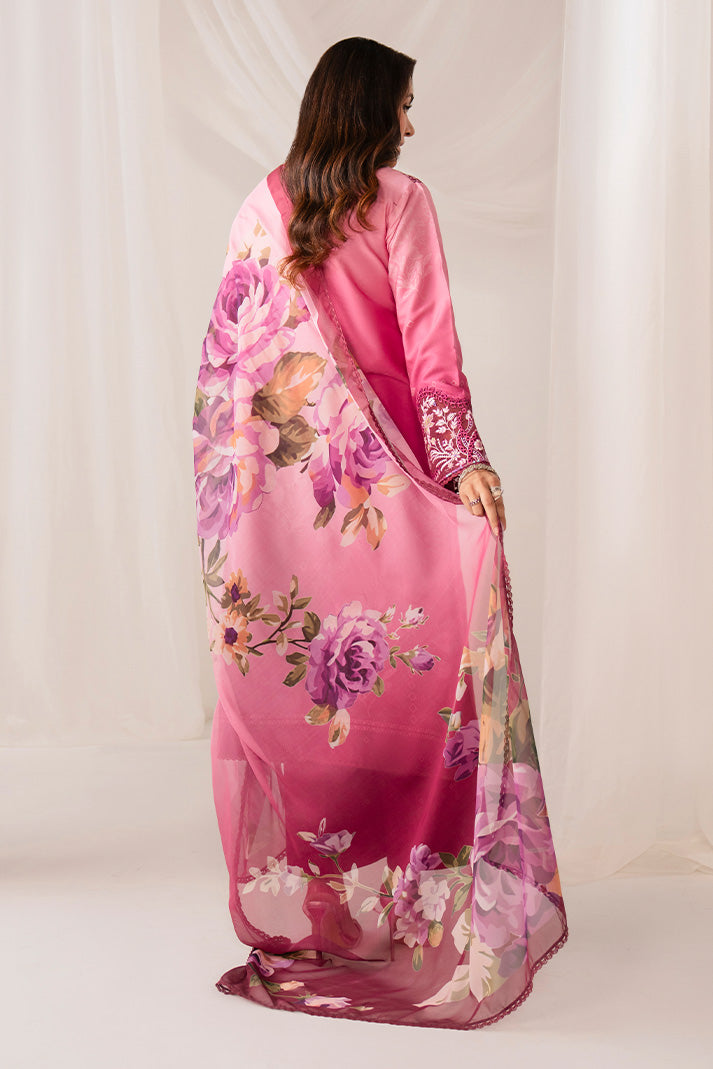 Serene Premium Lumea Embroidered Pret Cotton Satin 3Pc Suit SP-140 Roselle