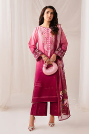 Serene Premium Lumea Embroidered Pret Cotton Satin 3Pc Suit SP-140 Roselle