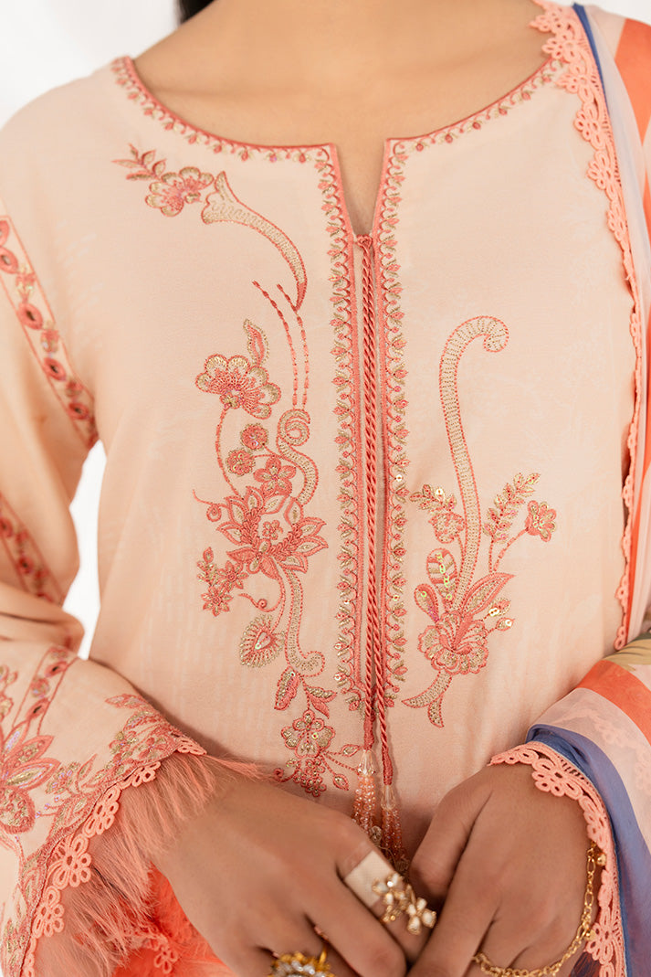 Serene Premium Lumea Embroidered Pret Cotton Satin 3Pc Suit SP-144 Fiora