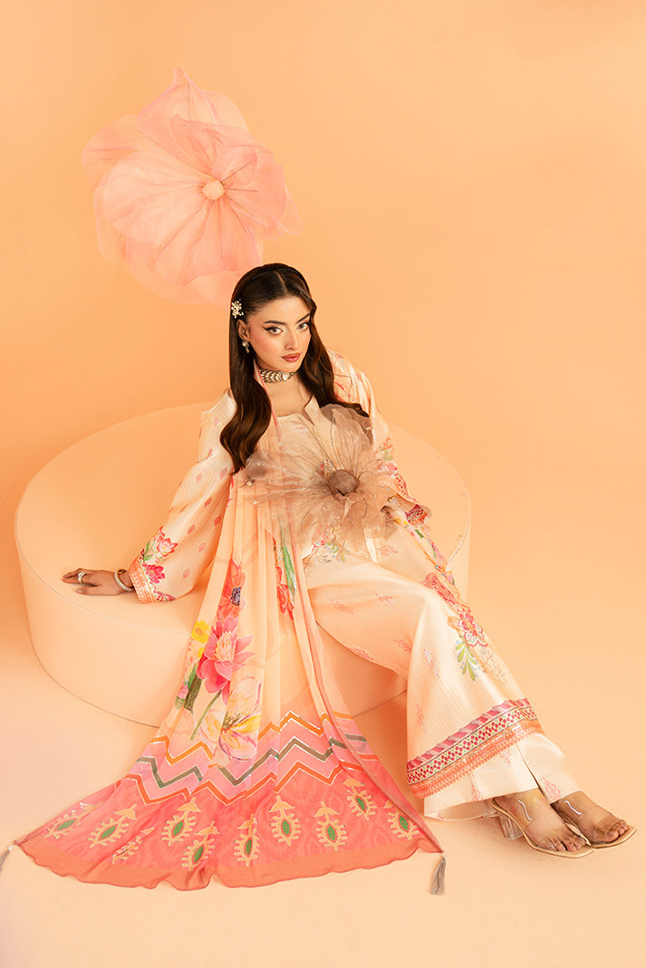Serene Premium Amelia Printed Silk Pret 3Pc Suit SP-152 Peach Étoile
