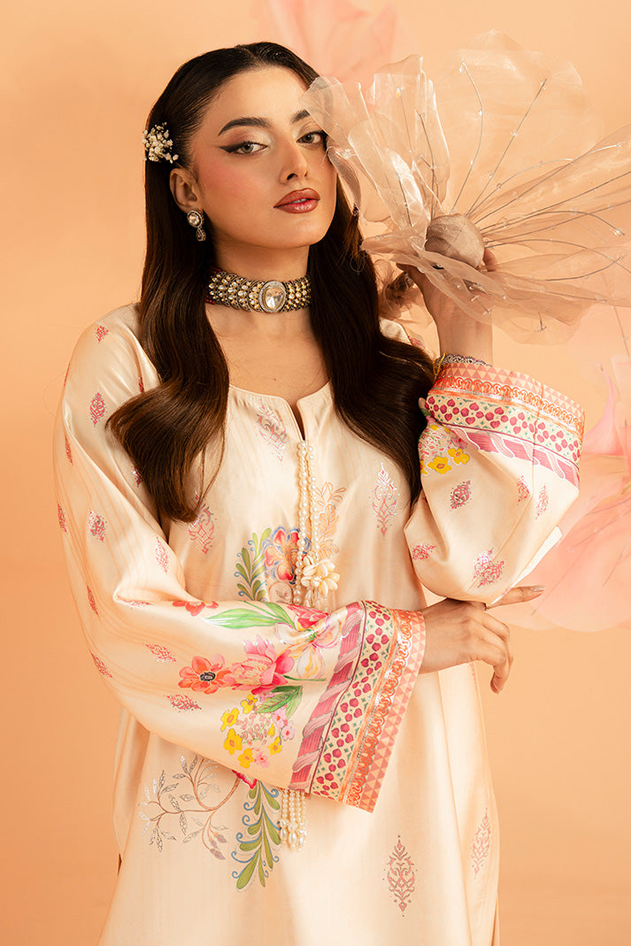 Serene Premium Amelia Printed Silk Pret 3Pc Suit SP-152 Peach Étoile
