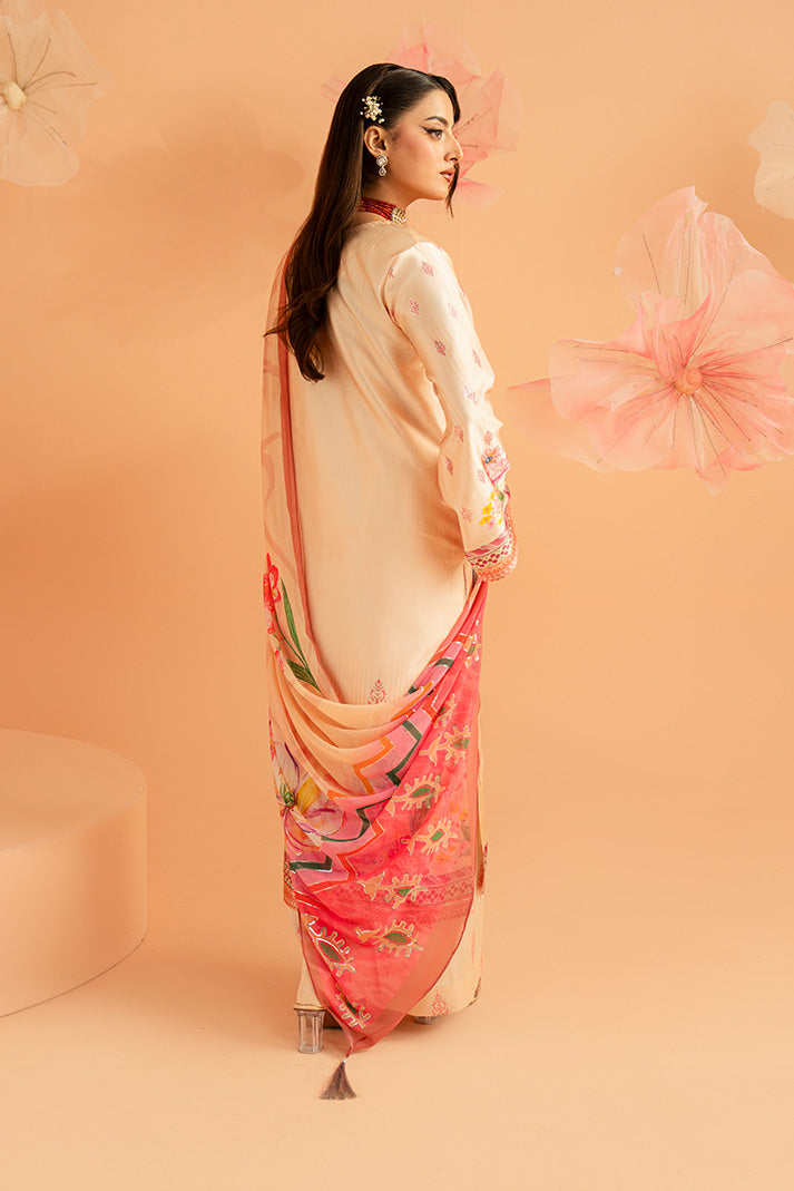 Serene Premium Amelia Printed Silk Pret 3Pc Suit SP-152 Peach Étoile