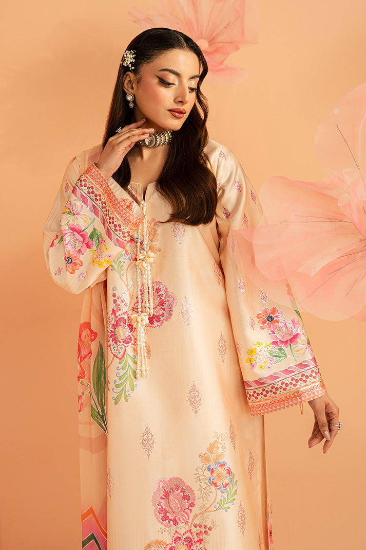 Serene Premium Amelia Printed Silk Pret 3Pc Suit SP-152 Peach Étoile