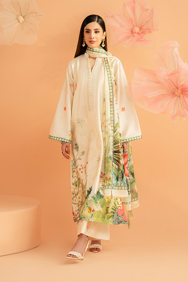 Serene Premium Amelia Printed Silk Pret 3Pc Suit SP-153 Ivory Botanica