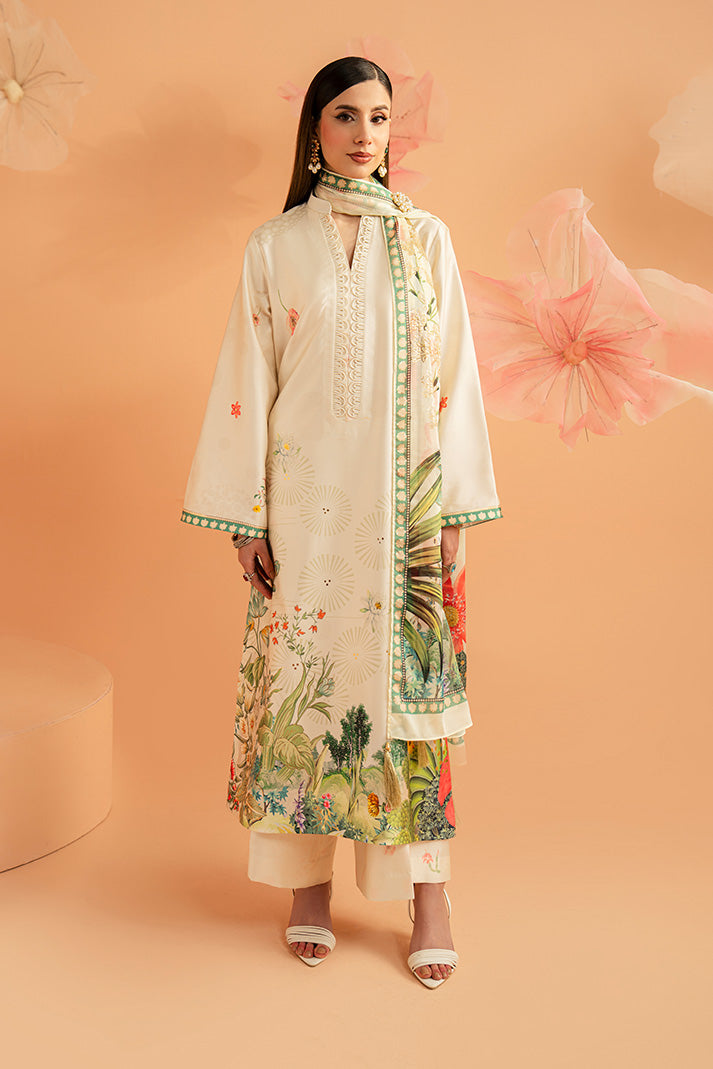 Serene Premium Amelia Printed Silk Pret 3Pc Suit SP-153 Ivory Botanica