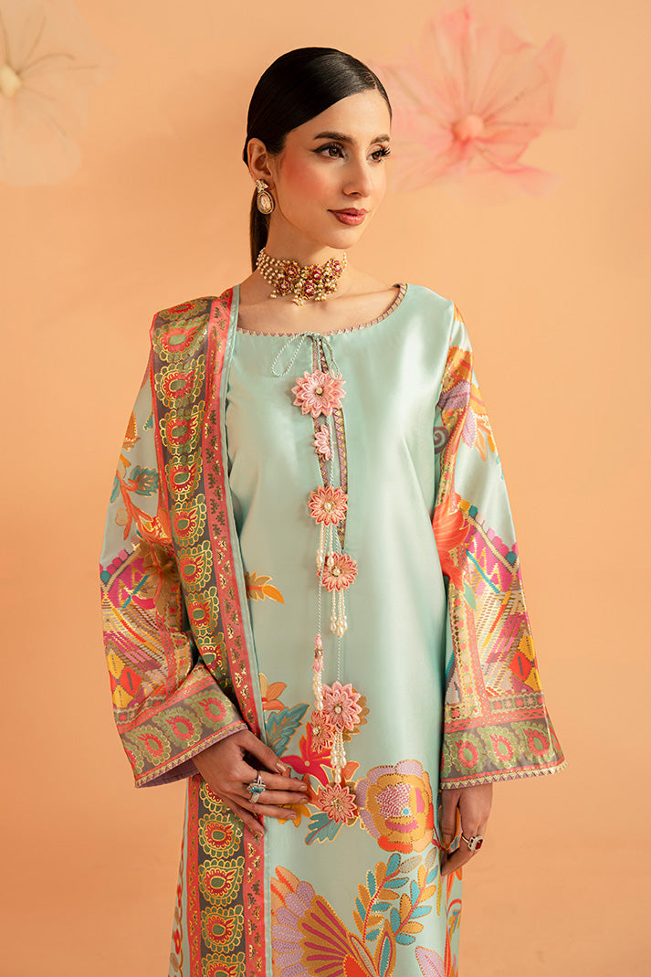 Serene Premium Amelia Printed Silk Pret 3Pc Suit SP-155 Mint Mirage