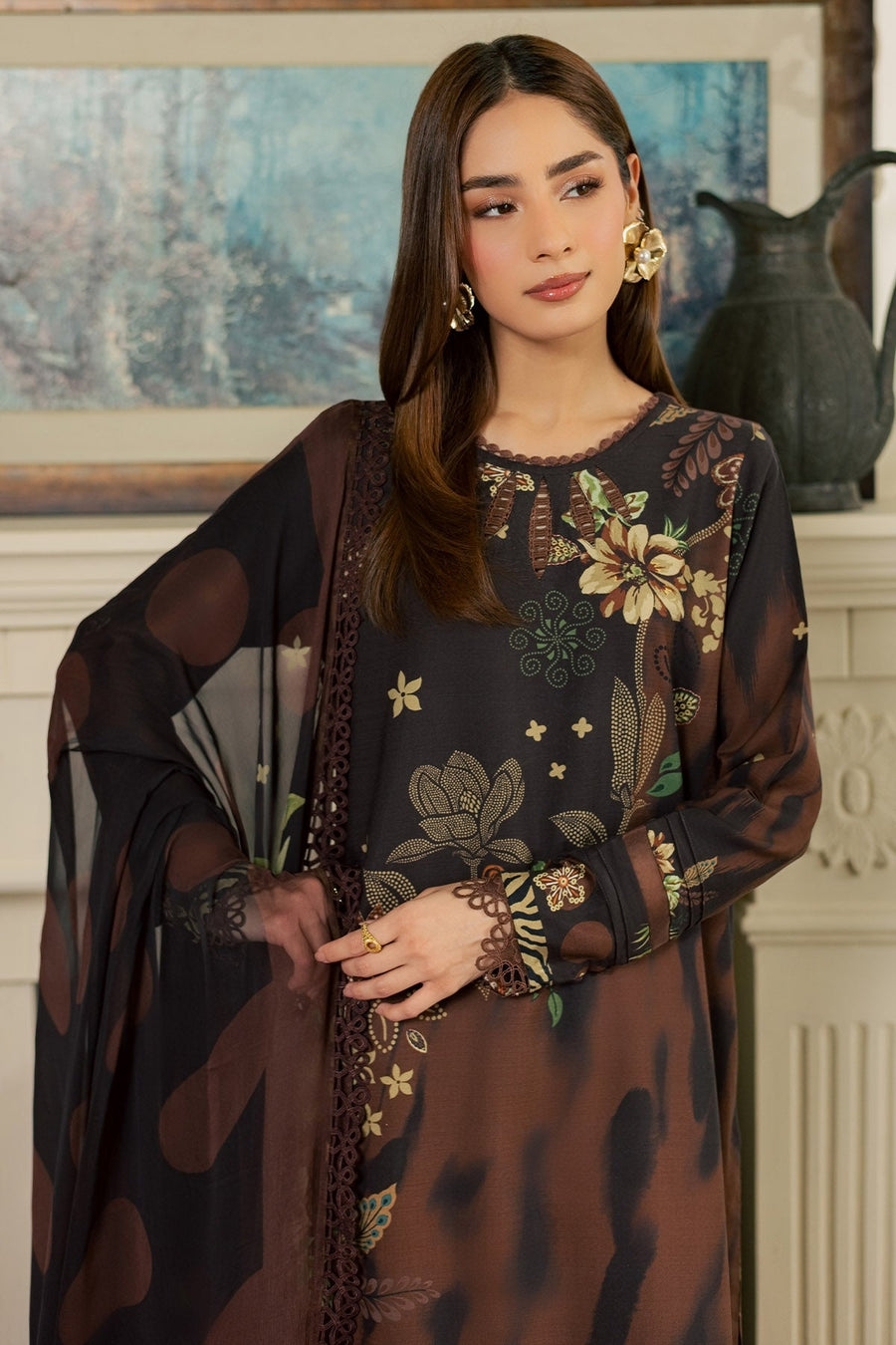 Nureh Signature Printed Viscose Slub Unstitched 3Pc Suit SP-214