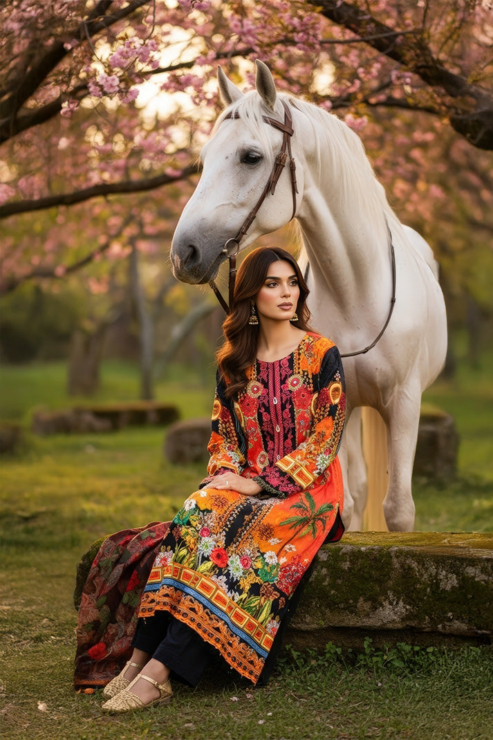 Serene Premium Day Dream Embroidered Pret Cotton Satin 3Pc Suit SPP-05 Bloom
