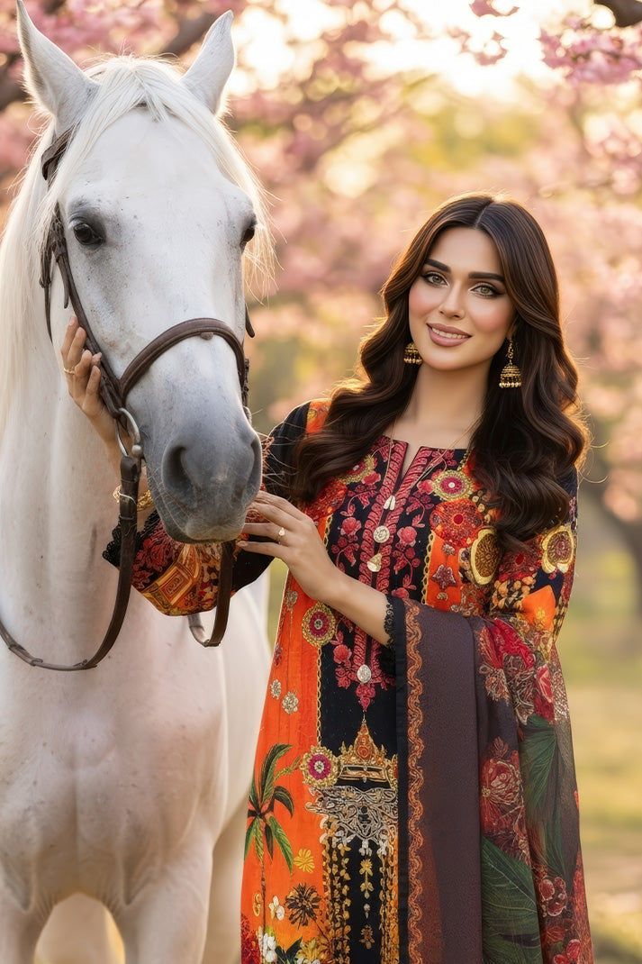 Serene Premium Day Dream Embroidered Pret Cotton Satin 3Pc Suit SPP-05 Bloom