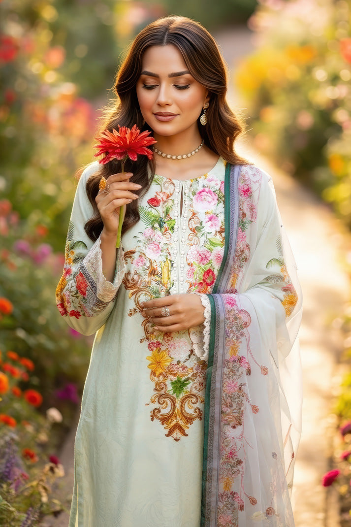 Serene Premium Day Dream Embroidered Pret Cotton Satin 3Pc Suit SPP-06 Dewdrop
