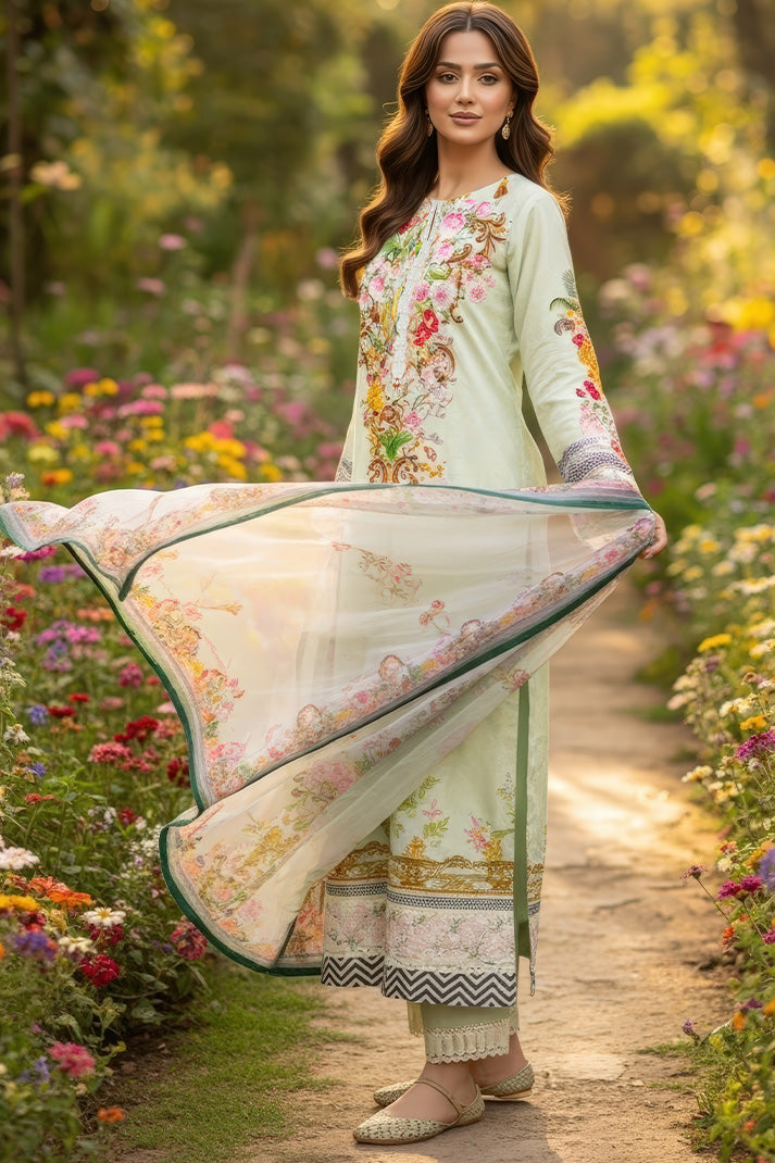 Serene Premium Day Dream Embroidered Pret Cotton Satin 3Pc Suit SPP-06 Dewdrop