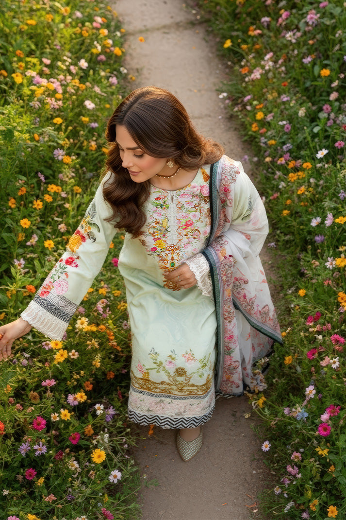 Serene Premium Day Dream Embroidered Pret Cotton Satin 3Pc Suit SPP-06 Dewdrop