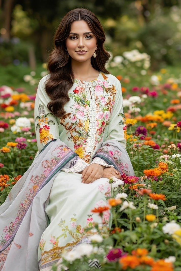 Serene Premium Day Dream Embroidered Pret Cotton Satin 3Pc Suit SPP-06 Dewdrop