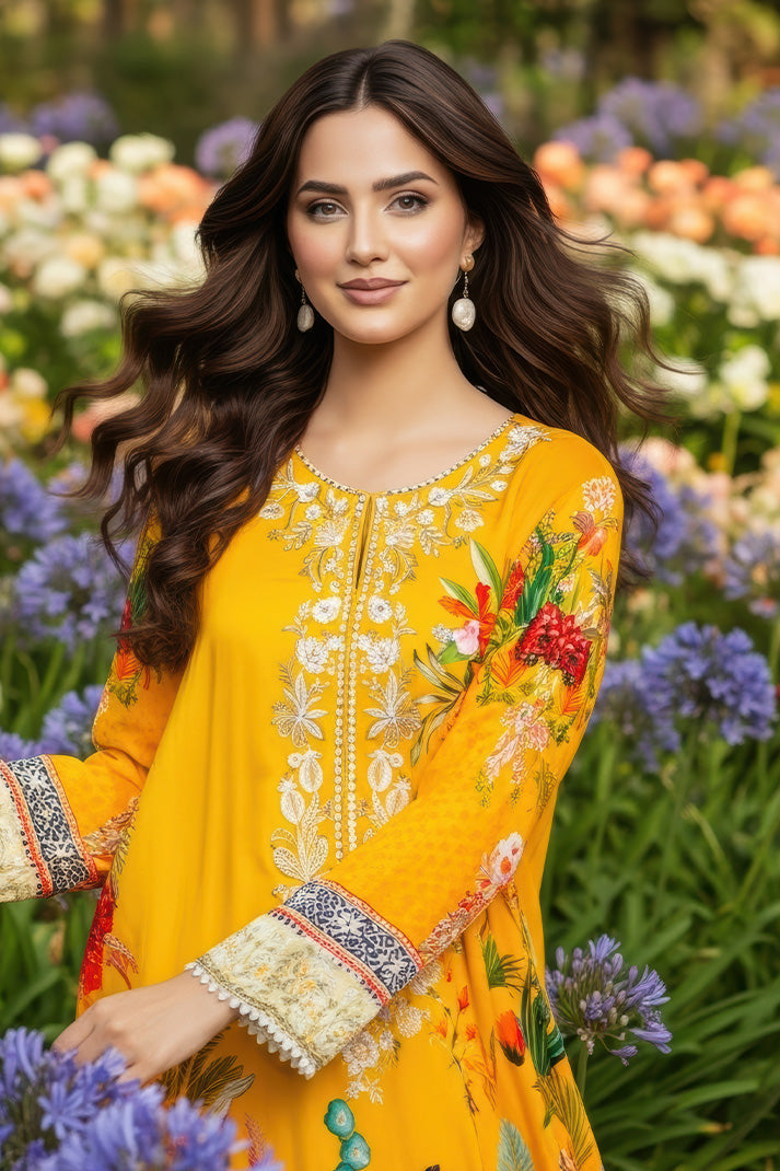 Serene Premium Day Dream Embroidered Pret Cotton Satin 3Pc Suit SPP-10 Reverie