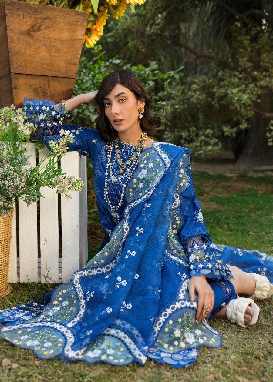 Sardinia Floral Forest Embroidered Lawn Unstitched 3Pc Suit SR-803 Sapphire Flora