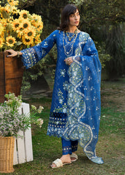 Sardinia Floral Forest Embroidered Lawn Unstitched 3Pc Suit SR-803 Sapphire Flora