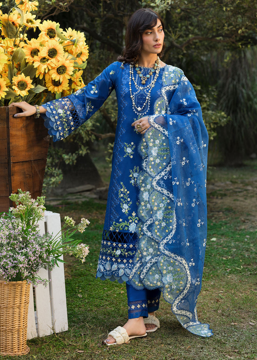 Sardinia Floral Forest Embroidered Lawn Unstitched 3Pc Suit SR-803 Sapphire Flora