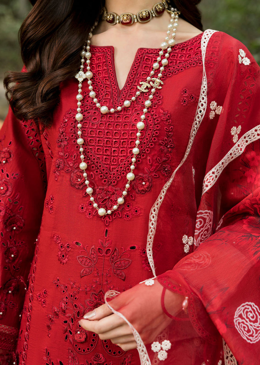 Sardinia Floral Forest Embroidered Lawn Unstitched 3Pc Suit SR-805 Crimson Bloom