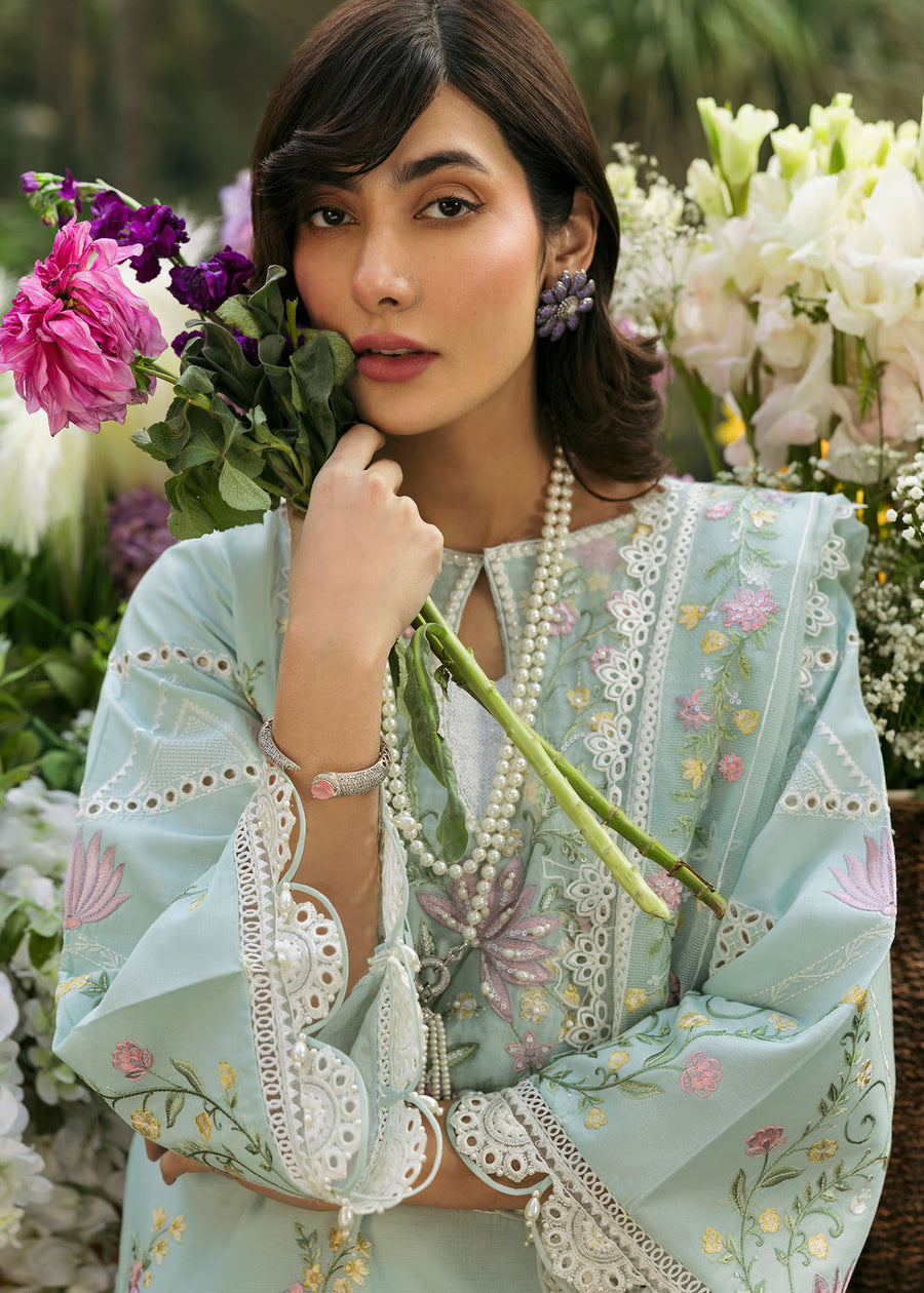 Sardinia Floral Forest Embroidered Lawn Unstitched 3Pc Suit SR-808 Sky Petal