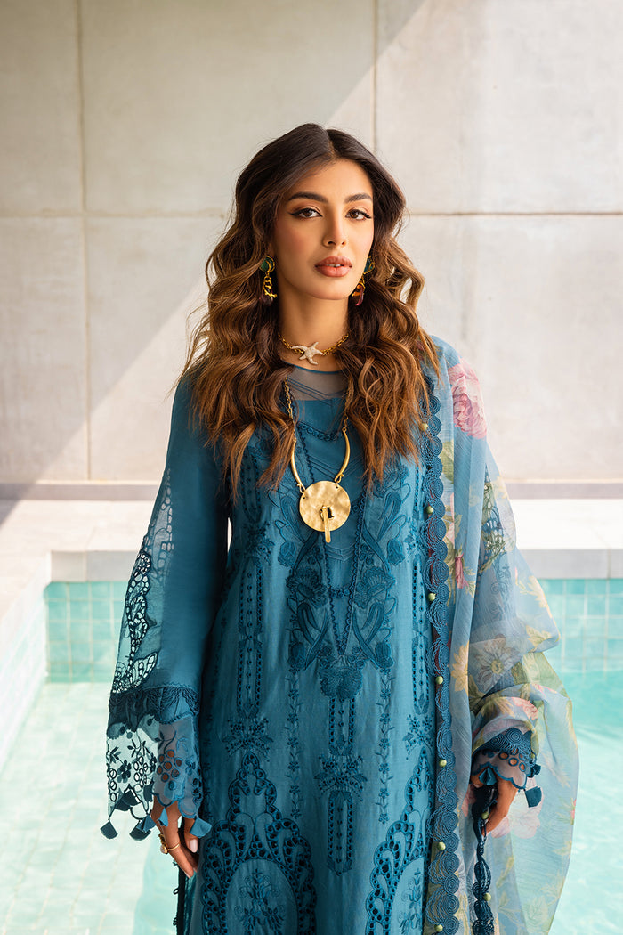 Saira Rizwan Embroidered Luxury Lawn Unstitched 3Pc Suit SRLL24-07 SAPPHIRE