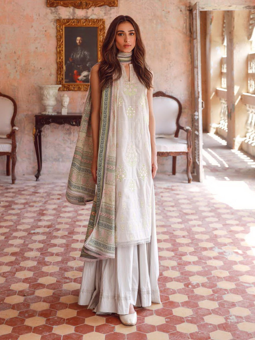 SAHAR Eid Edit Embroidered Slub Lawn Unstitched 3Pc Suit SSL-V3-23-22