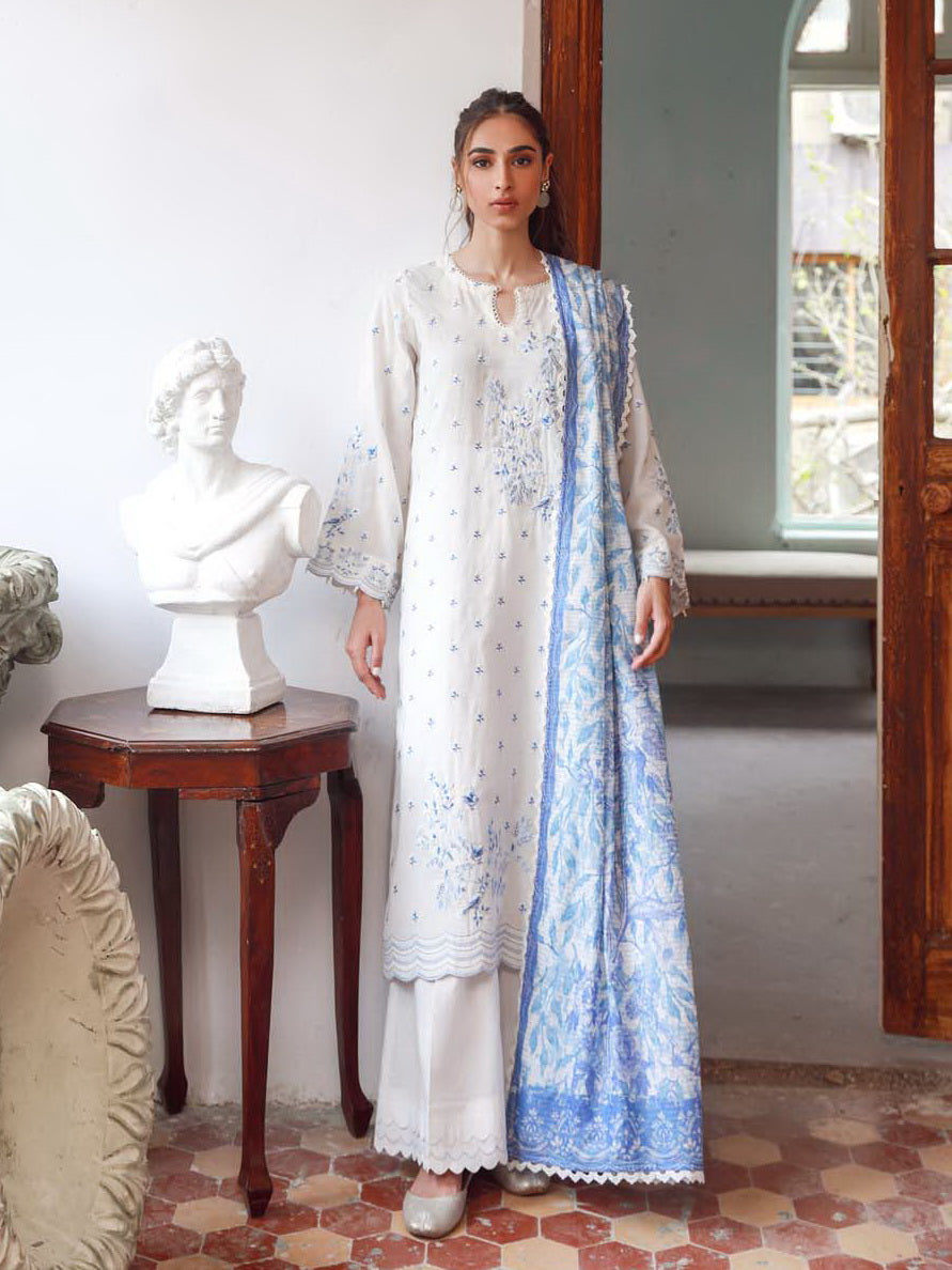 SAHAR Eid Edit Embroidered Slub Lawn Unstitched 3Pc Suit SSL-V3-23-23