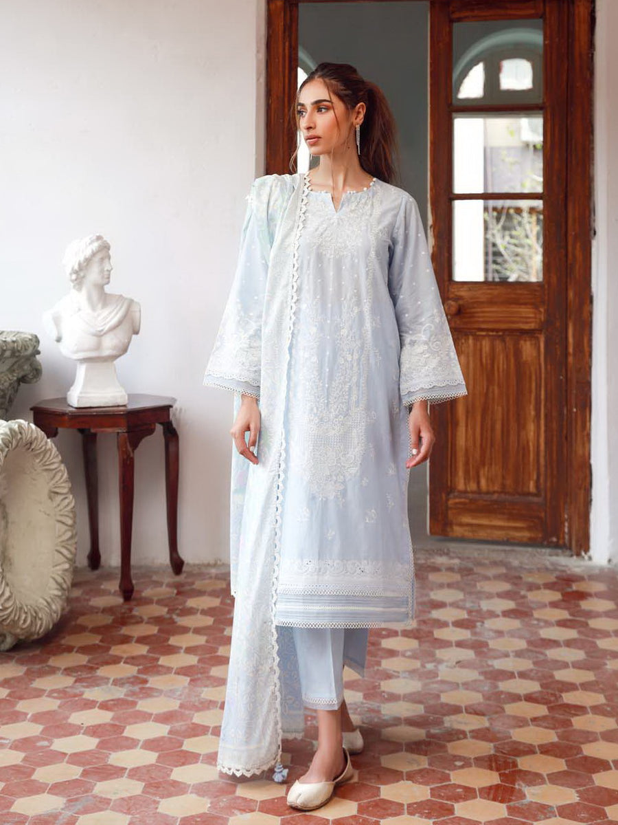 SAHAR Eid Edit Embroidered Slub Lawn Unstitched 3Pc Suit SSL-V3-23-26