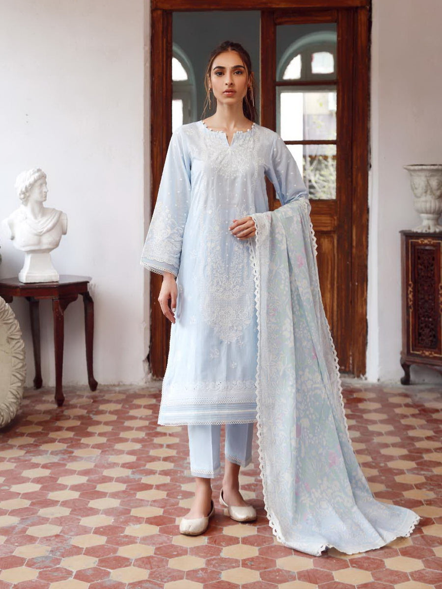 SAHAR Eid Edit Embroidered Slub Lawn Unstitched 3Pc Suit SSL-V3-23-26