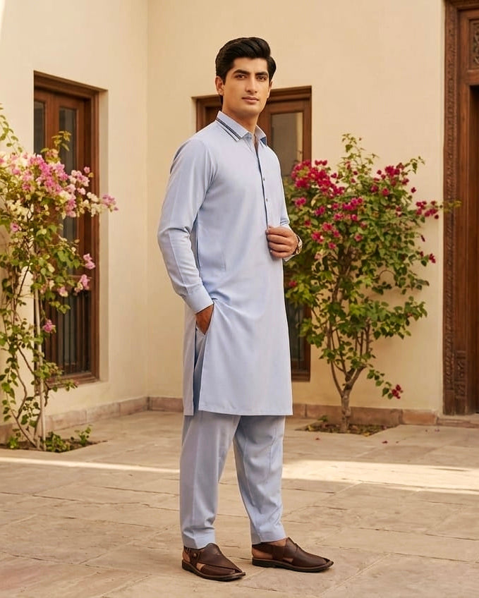 Sky Light by Fabrieco Men's Unstitched Soft Blended Suit - Steel