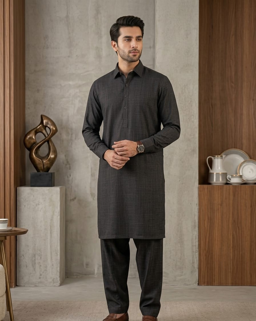 Crimson by Fabrieco Men's Unstitched Textured Blended Suit STL-10