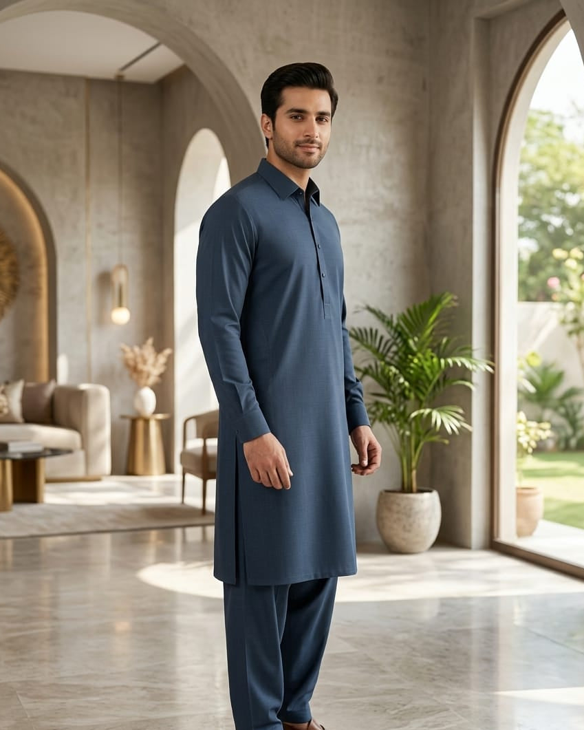 Crimson by Fabrieco Men's Unstitched Textured Blended Suit STL-01