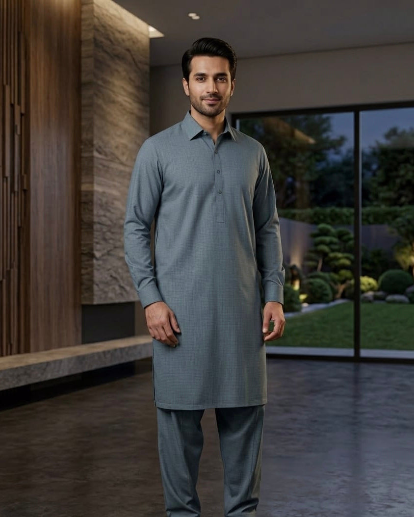 Crimson by Fabrieco Men's Unstitched Textured Blended Suit STL-08