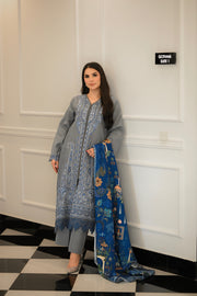 Faiza Faisal Afsana Embroidered Khaddar Unstitched 3Pc Suit - SURMAI