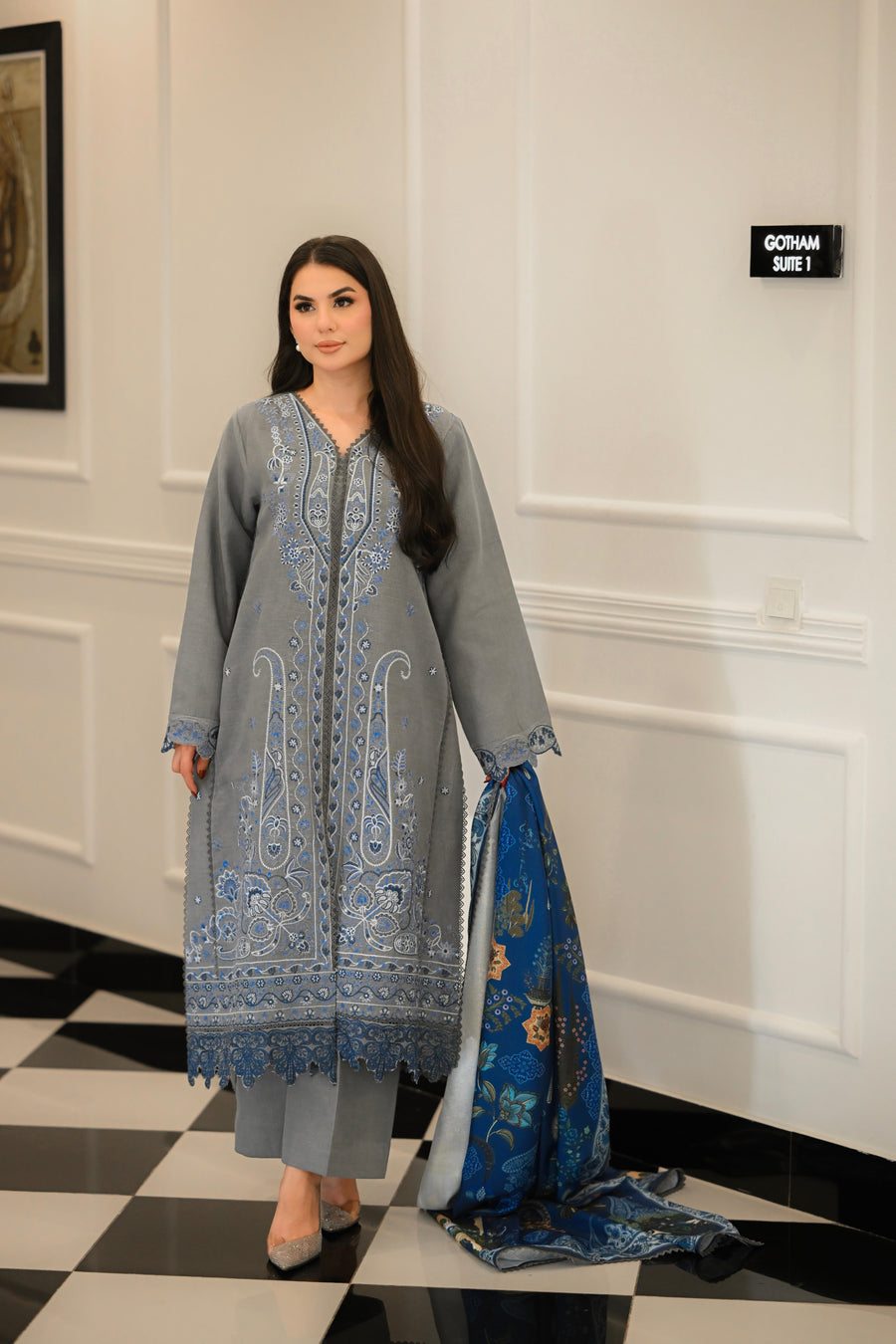 Faiza Faisal Afsana Embroidered Khaddar Unstitched 3Pc Suit - SURMAI