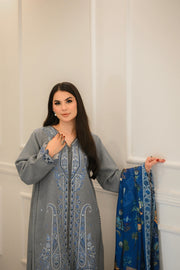 Faiza Faisal Afsana Embroidered Khaddar Unstitched 3Pc Suit - SURMAI