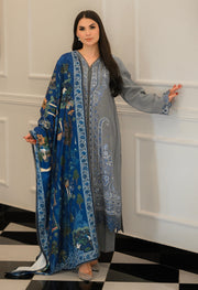 Faiza Faisal Afsana Embroidered Khaddar Unstitched 3Pc Suit - SURMAI